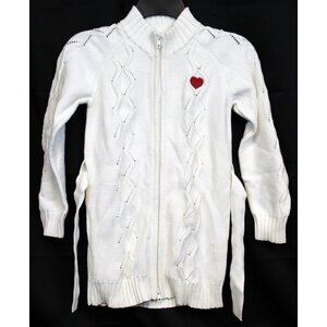 2007 Gymboree School Girls Rock Duster Sweater Cardigan sz 8 Belt Long Zip Heart